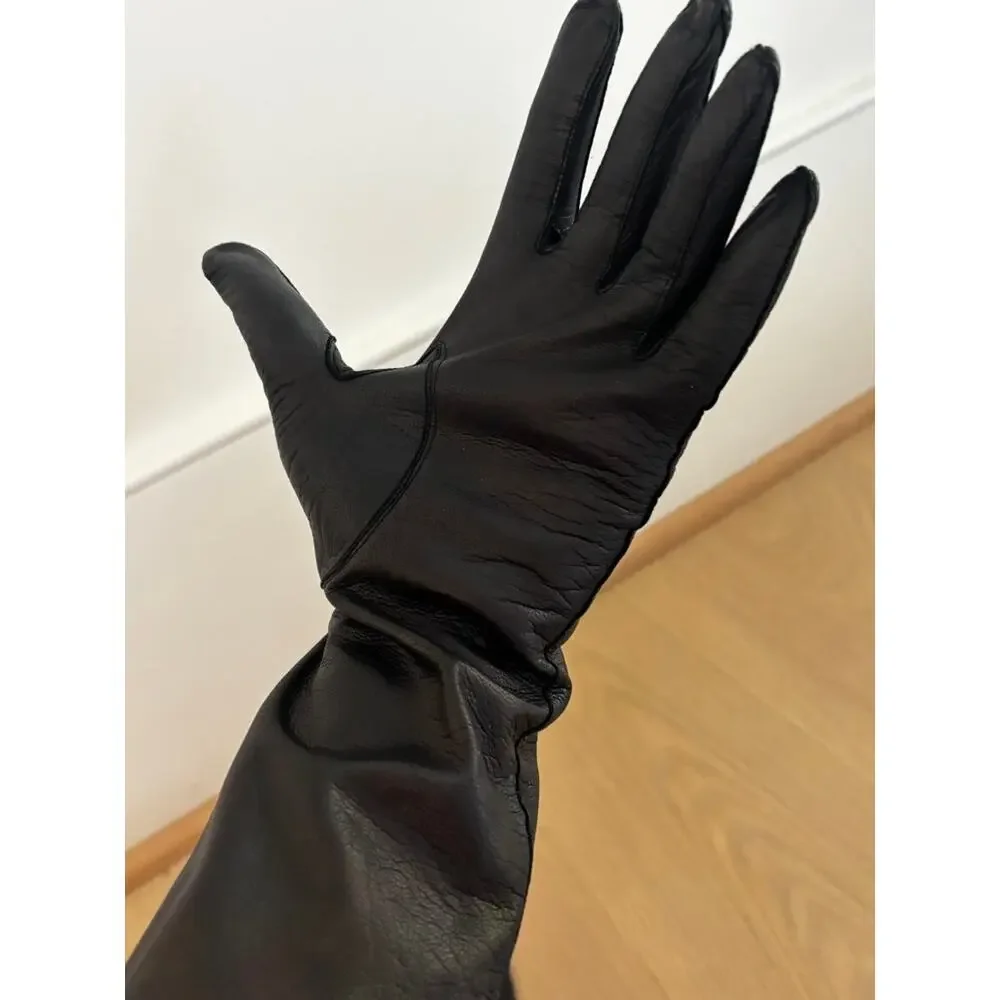 Vintage Black Leather Opera Gloves Womens Long 14